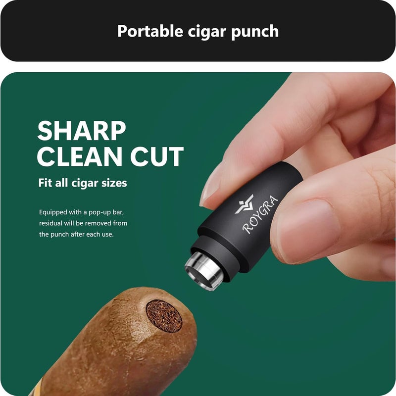 roygra طقم قاطع السيجار (5 قطع) ، ملحقات السيجار للرجال تناسب جميع أنواع السيجار - قاطعة جيلوتين من الفولاذ المقاوم للصدأ ، قطع على شكل V موسعة ، ثقب ، حامل ، حقيبة جلدية - ملحقات التدخين ، قطع حادة محمولة - Image 4